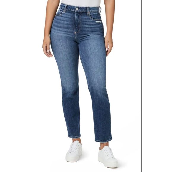 PAIGE $249 Knockout Distressed High Rise Straight Leg Jeans Womens 33 NEW - Picture 2 of 5
